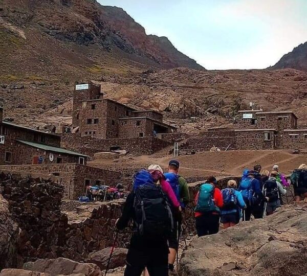 Trekking through the high Atlas mountains Toubkal 