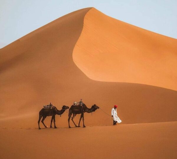 Walking through the dunes of Merzouga and enjoying the beauty of desert 